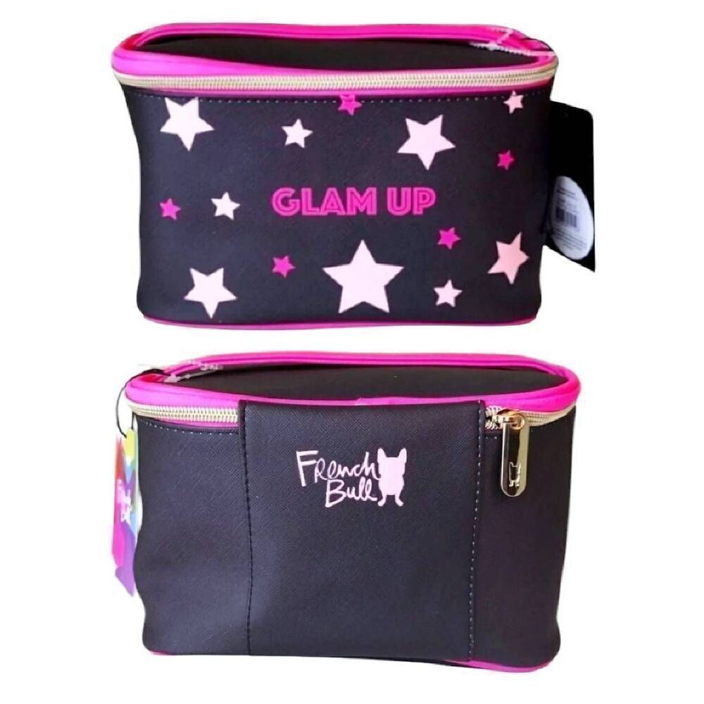 French Bull Black Pink Glam Up‎ Large Cosmetic Travel Case Organizer NWT